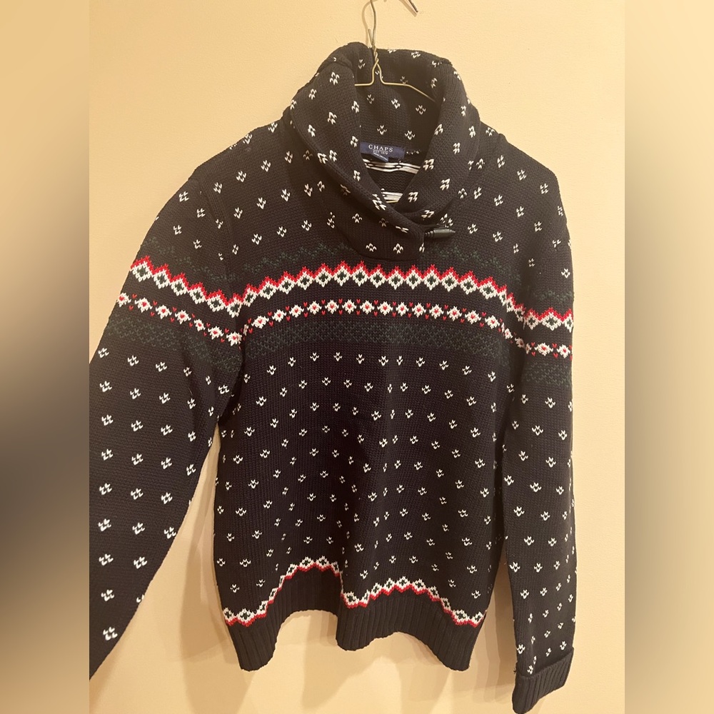Chaps navy multi colored ski sweater M